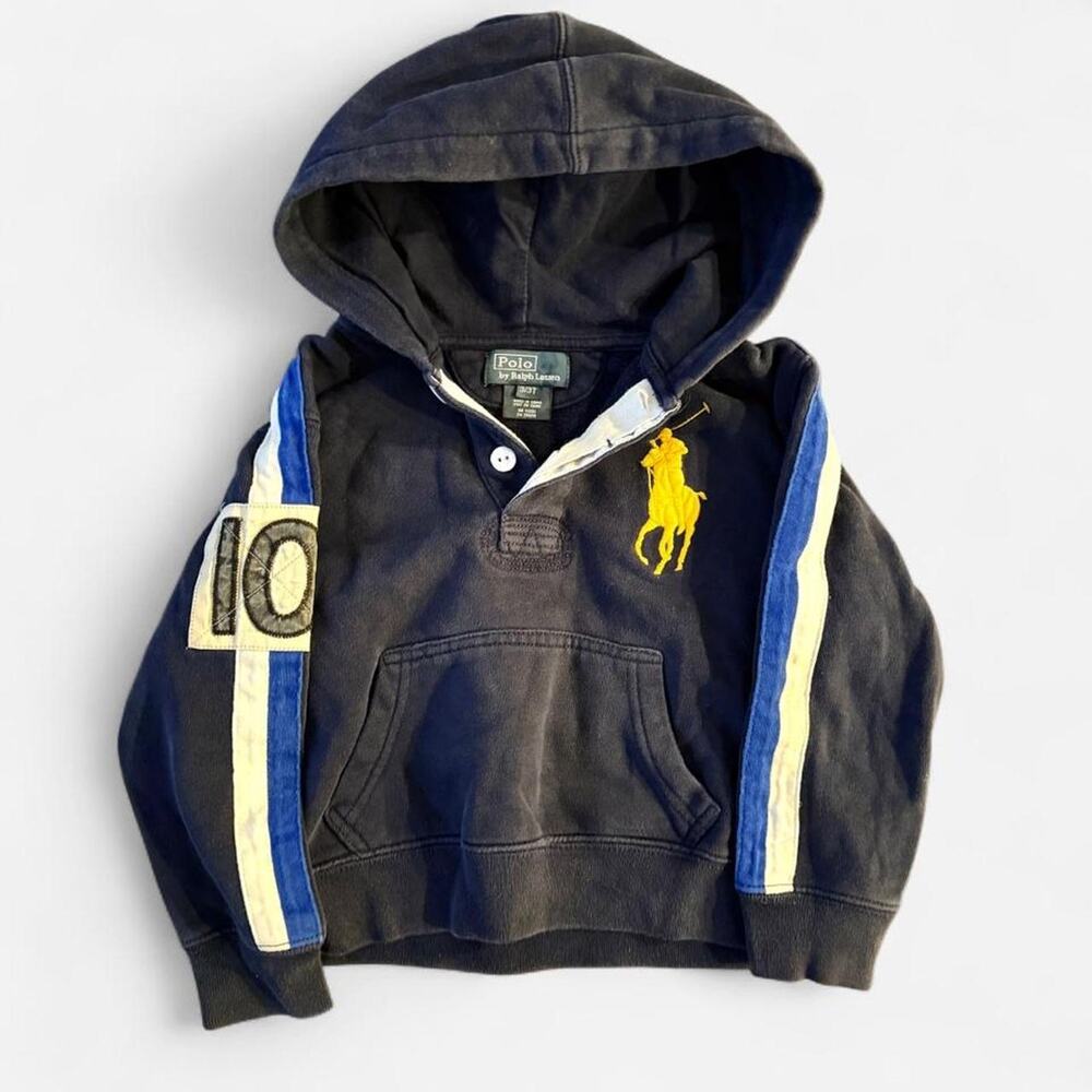 Polo Ralph Lauren Navy Jersey Hoodie Pullover Big Yellow Pony Kids Size 3T